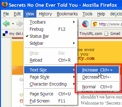 Firefox - change text size screenshot