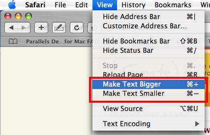 Safari - change text size screenshot